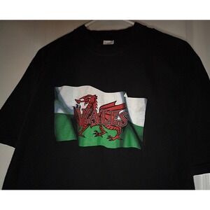 Vintage 90's Wales Welsh‎ Dragon Flag Graphic Black T-Shirt Sz Mens Medium NWOT